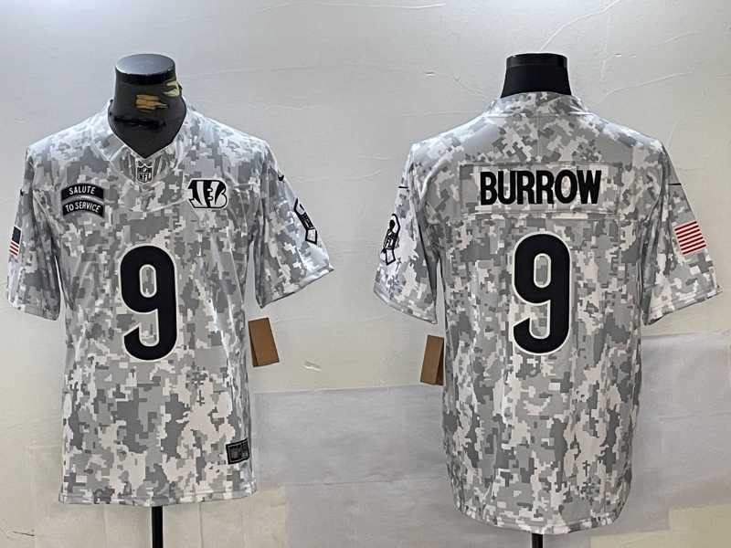 Mens Cincinnati Bengals #9 Joe Burrow Arctic Camo 2024 FUSE Salute to Service Limited Stitched Jersey Dzhi->cincinnati bengals->NFL Jersey